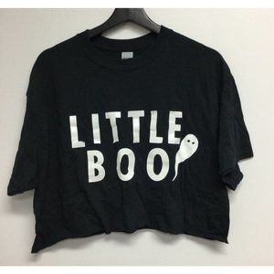 Halloween Cropped T-shirt Custom DIY Little Boo Black Tee Size L